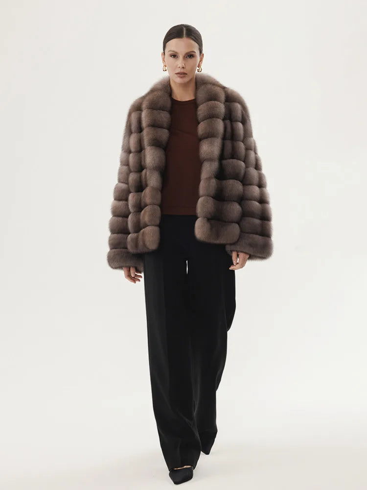 DFDG Winter 2025 Women’s Lavender Mink Fur Coat Short Scarf Collar Notch Lapel Jacket Luxury Designer Faux Fur Outerwear Coat