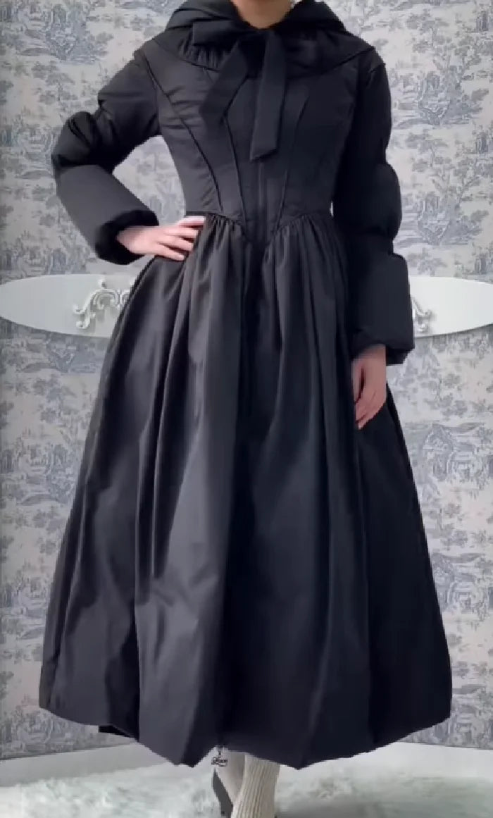Women Chic Solid Maxi Dress Puff Jacket Slim Fit S Line Big Hem Warm Long Robes Coat 2026 New Outfit Lady High Street Outwear
