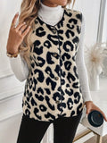 Autumn Winter New in Leopard Print Button Plush Fashion Vest Casual Simple Round Neck Jacket Vest Women's Clothing Top