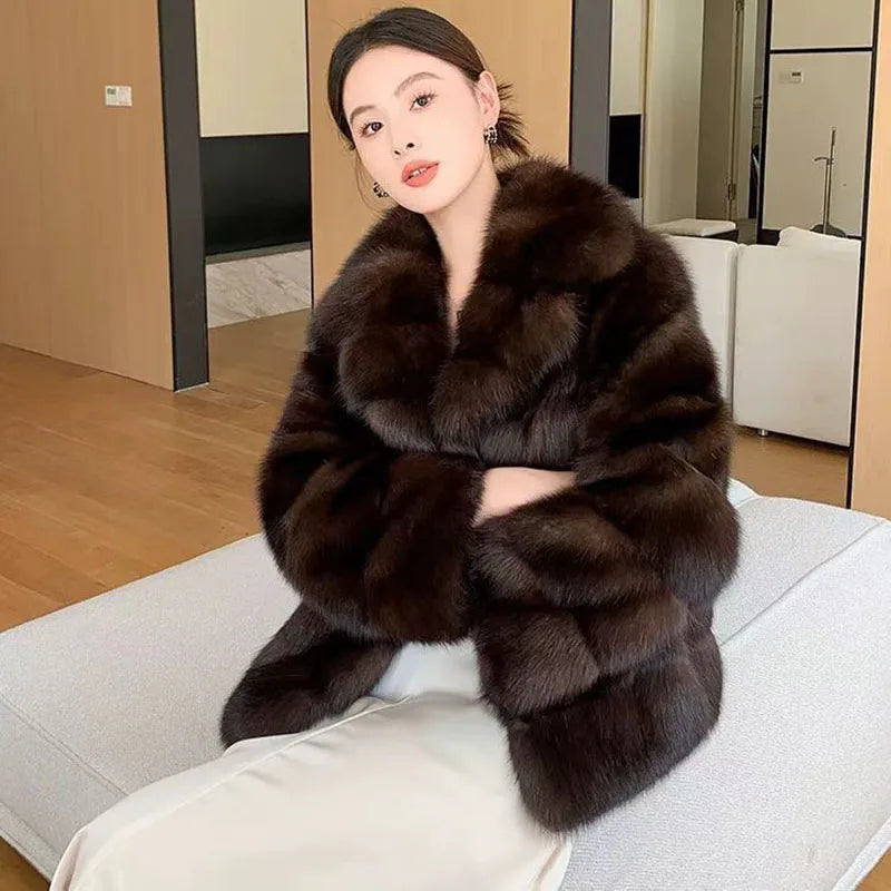 2025 New Winter High Quality Women Fur Coat Fashion Temperament Warm Lapel Women Fur Coat Fur & Faux Fur Feminine Elegance H331