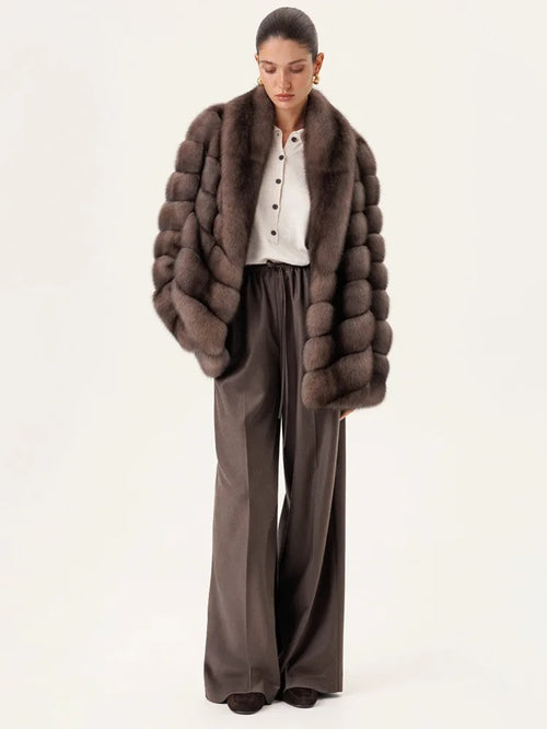 DFDG Winter 2025 Women’s Lavender Mink Fur Coat Short Scarf Collar Notch Lapel Jacket Luxury Designer Faux Fur Outerwear Coat