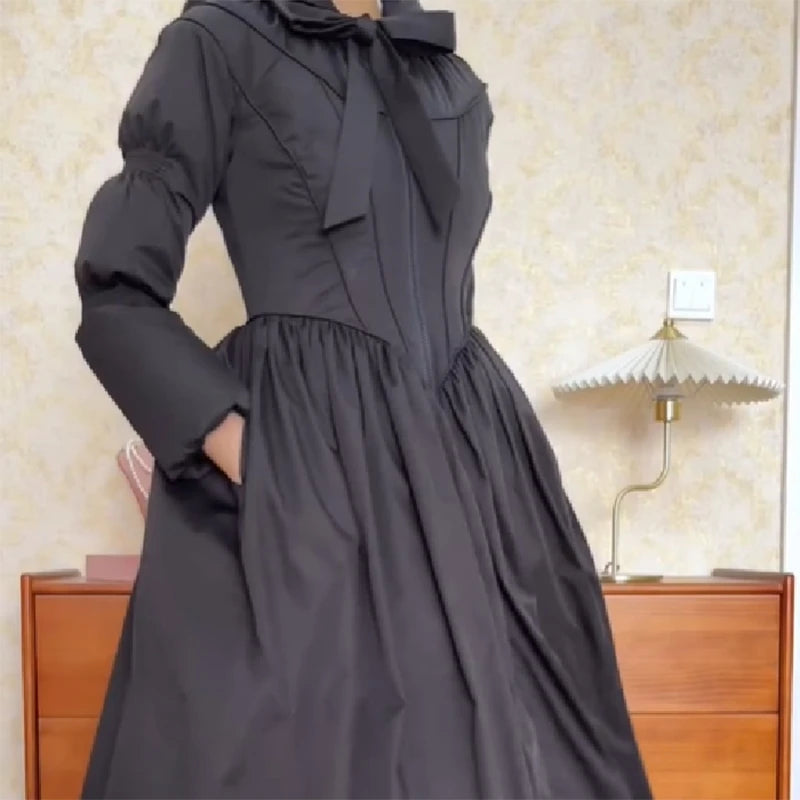 Women Chic Solid Maxi Dress Puff Jacket Slim Fit S Line Big Hem Warm Long Robes Coat 2026 New Outfit Lady High Street Outwear