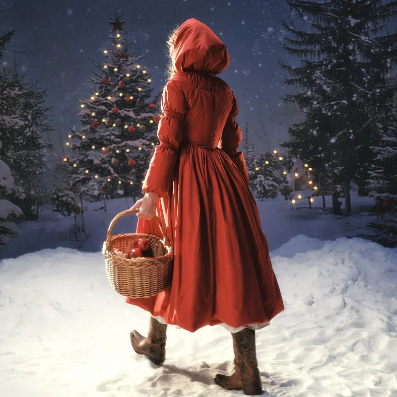 Women Chic Solid Maxi Dress Puff Jacket Slim Fit S Line Big Hem Warm Long Robes Coat 2026 New Outfit Lady High Street Outwear