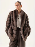DFDG Winter 2025 Women’s Lavender Mink Fur Coat Short Scarf Collar Notch Lapel Jacket Luxury Designer Faux Fur Outerwear Coat