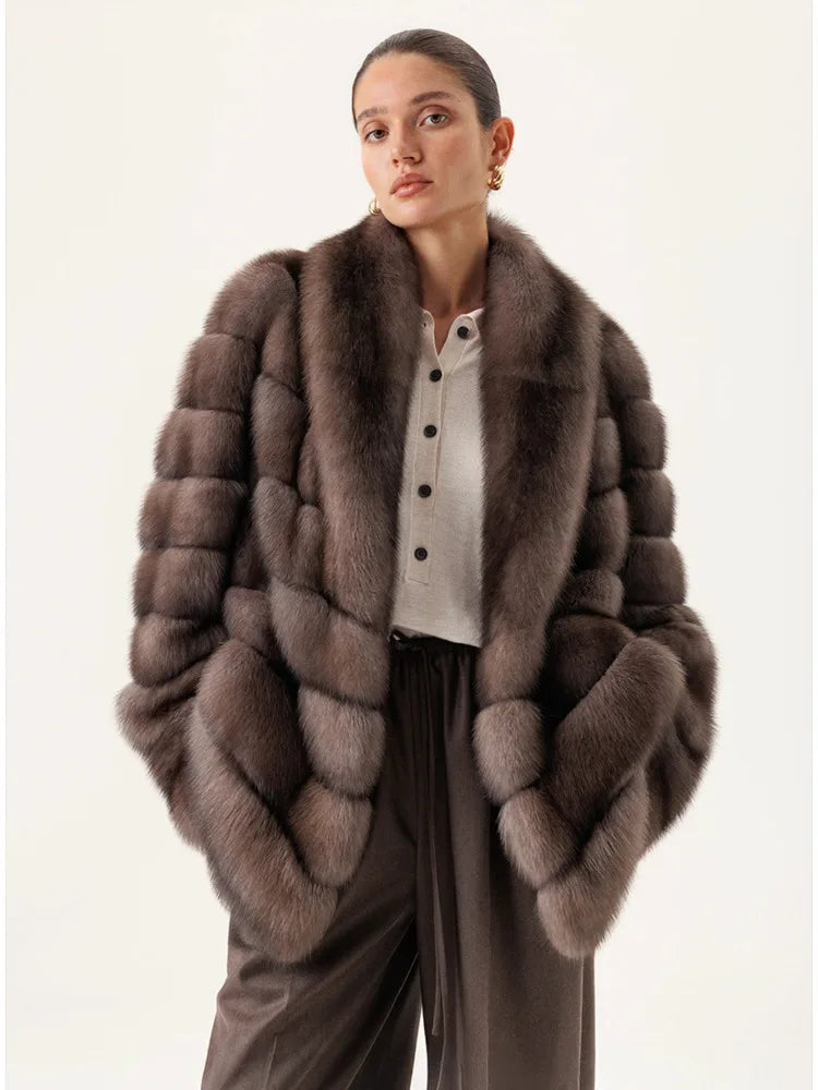 DFDG Winter 2025 Women’s Lavender Mink Fur Coat Short Scarf Collar Notch Lapel Jacket Luxury Designer Faux Fur Outerwear Coat